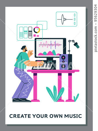 Sound audio editor application and computer program flat vector illustration. 95629304