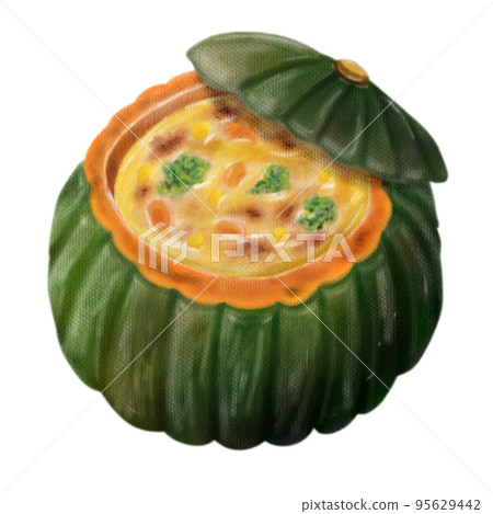 Whole pumpkin gratin that looks like it was drawn with colored pencils Whole pumpkin gratin that looks like it was drawn with colored pencils 95629442