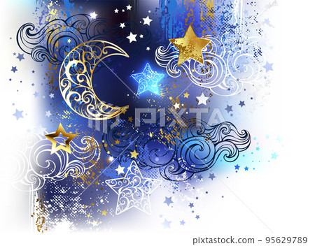 Golden crescent on blue paint - Stock Illustration [95629789] - PIXTA