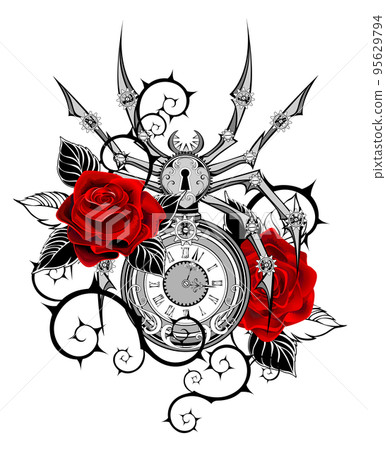 Mechanical spider with red roses Mechanical spider with red roses 95629794