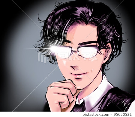 黑髮管家,戴著燙髮眼鏡,繫著領帶,一臉狐疑,笑容詭異。 黑髮管家,戴著燙髮眼鏡,繫著領帶,一臉狐疑,笑容詭異。 95630521