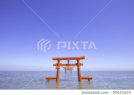 Mysterious scenery of the Ariake Sea Underwater Torii of Oo Shrine (Saga Prefecture) Mysterious scenery of the Ariake Sea Underwater Torii of Oo Shrine (Saga Prefecture) 95631624