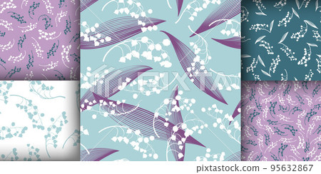 Floral Pattern Set. Seamless Lily of the Valley Fabric Design. Vintage Flower Ornament. Floral Pattern Set. Romantic Leaves Decoration. Bud of Convallaria Majalis. Spring Floral Pattern. Floral Pattern Set. Seamless Lily of the Valley Fabric Design. Vintage Flower Ornament. Floral Pattern Set. Romantic Leaves Decoration. Bud of Convallaria Majalis. Spring Floral Pattern. 95632867