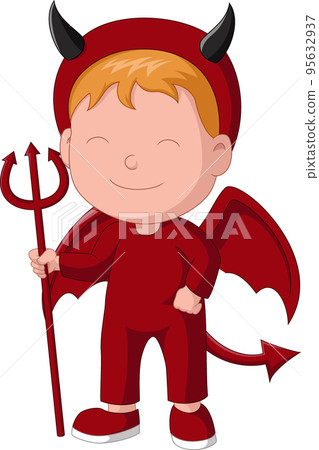 Cute boy cartoon wearing halloween devil costume 95632937