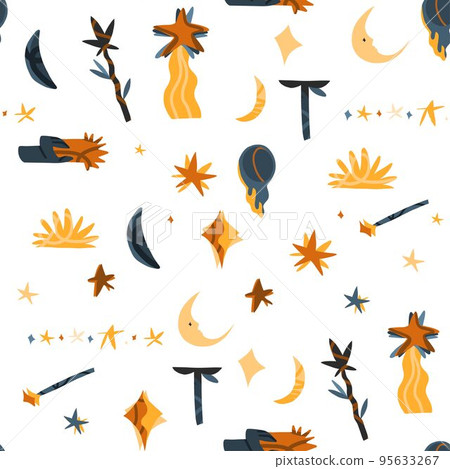 Magical cosmic illustration clipart seamless pattern with sun,moon and stars. Cosmic abstract galaxy sky background. Cartoon style.Hand drawn contemporary art,Bright night sky pattern background. Magical cosmic illustration clipart seamless pattern with sun,moon and stars. Cosmic abstract galaxy sky background. Cartoon style.Hand drawn contemporary art,Bright night sky pattern background. 95633267