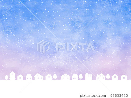 淡紫色和藍色水彩雪城背景 淡紫色和藍色水彩雪城背景 95633420