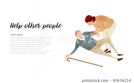 矢量圖素材：跌倒的老人和幫忙的女人 95634214