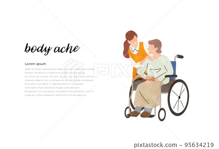 Vector illustration material: senior woman in wheelchair and staff woman 95634219