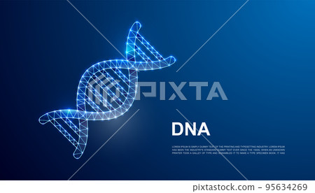 DNA spiral 3d polygonal symbol for website template. Low poly Genetic helix illustration for promo banner design. Science design illustration concept. 95634269