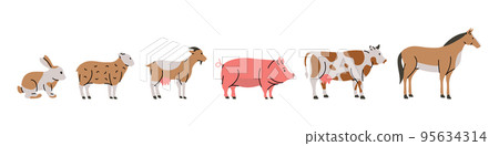 Set of Farm animals. Rabbit, Sheep, Goat, Pig, Cow, Horse silhouettes. Farm animals character set isolated on white background 95634314