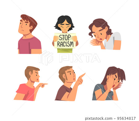 Stop Racism with Young Chinese Woman Character Holding Placard and Angry People Blaming Vector Set Stop Racism with Young Chinese Woman Character Holding Placard and Angry People Blaming Vector Set 95634817