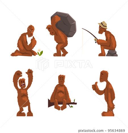 Funny Bigfoot or Yeti Character with Huge Furry Body Engaged in Different Activity Vector Set 95634869