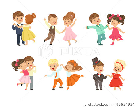Little Boy and Girl Dancing and Moving to Music Vector Illustration Set Little Boy and Girl Dancing and Moving to Music Vector Illustration Set 95634934