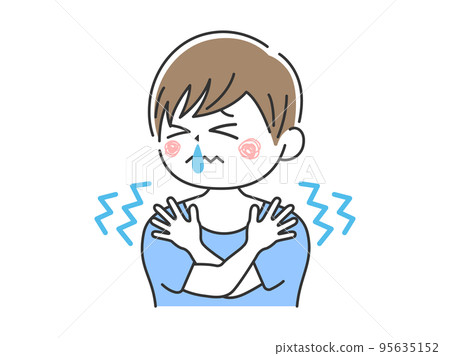 Illustration of a cold and shivering man with a runny nose Illustration of a cold and shivering man with a runny nose 95635152