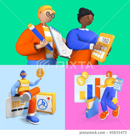 Profit and statistics analysis - realistic colorful 3d illustration 95635475