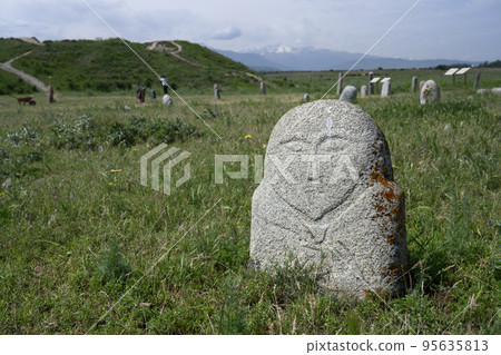 Ancient stone sculpture of 6-10 centuries of nomadic Turks in the Burana settlement in Kyrgyzstan Ancient stone sculpture of 6-10 centuries of nomadic Turks in the Burana settlement in Kyrgyzstan 95635813