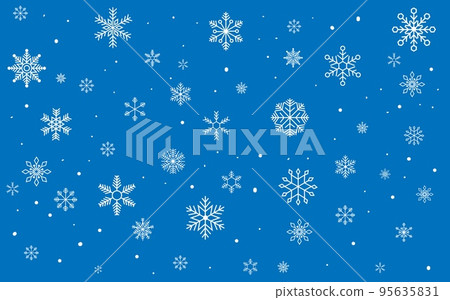 Falling snowflakes. Winter snow dust holiday decorative elements, seasonal sky snowfall snowstorm frozen weather symbols. Vector background 95635831