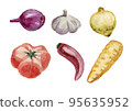 vegetables watercolor by hand set of isolated objects tomato onion garlic carrot pepper 95635952