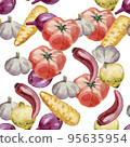 vegetables in watercolor by hand seamless pattern wallpaper digital paper pepper garlic onion chili pepper tomato carrot 95635954