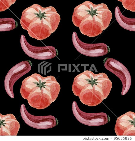 vegetables in watercolor by hand seamless pattern wallpaper digital paper pepper garlic onion chili pepper tomato carrot 95635956
