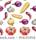 vegetables in watercolor by hand seamless pattern wallpaper digital paper pepper garlic onion chili pepper tomato carrot 95635958