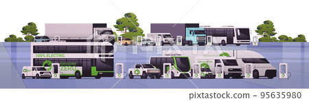 different electric transport charging battery vehicles at recharging power station charger EV management different electric transport charging battery vehicles at recharging power station charger EV management 95635980