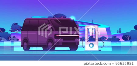 electric bus charging battery vehicle at recharging power station charger EV management zero emission transport concept 95635981