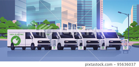 electric sustainable transport charging parking at the charger station with a plug in cable electrified transportation 95636037