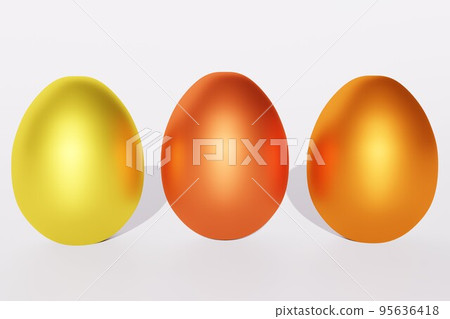Set of metallic eggs. Objects for design. Three shapes in different colors. Easter Egg hunt. 3d Set of metallic eggs. Objects for design. Three shapes in different colors. Easter Egg hunt. 3d 95636418