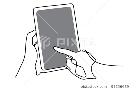 hands using tablet continuous line drawing vector illustration hands using tablet continuous line drawing vector illustration 95636689
