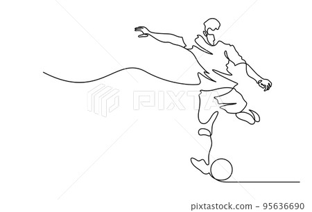 continuous line drawing of soccer footbal player shooting ball continuous line drawing of soccer footbal player shooting ball 95636690