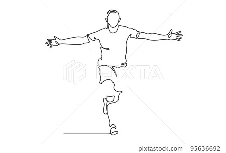 one line drawing of happiness man running illustration 95636692