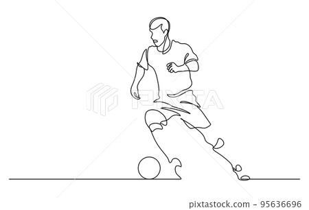 continuous line drawing of man playing football vector illustration 95636696