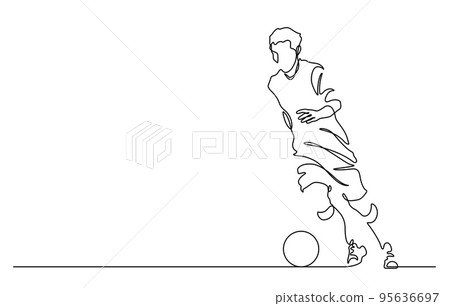 continuous line drawing of man playing football vector illustration 95636697
