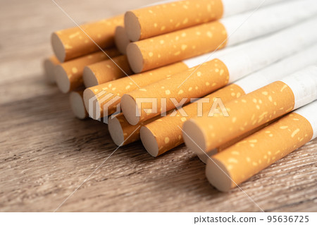 Cigarette, tobacco in roll paper with filter tube, No smoking concept. 95636725