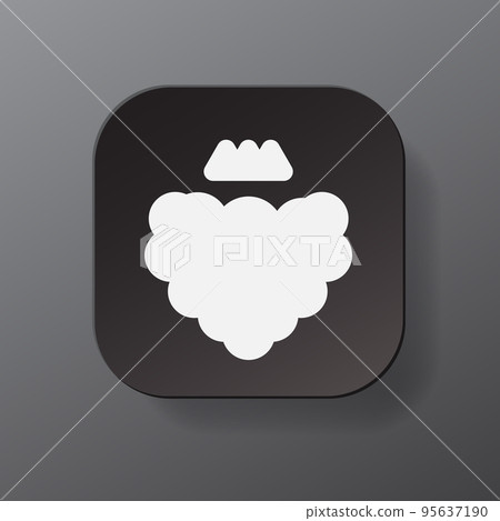 Black square button with raspberry fruit outline icon, white berry on the plate. Flat symbol sign vector illustration isolated on gray background. Healthy nutrition concept 95637190