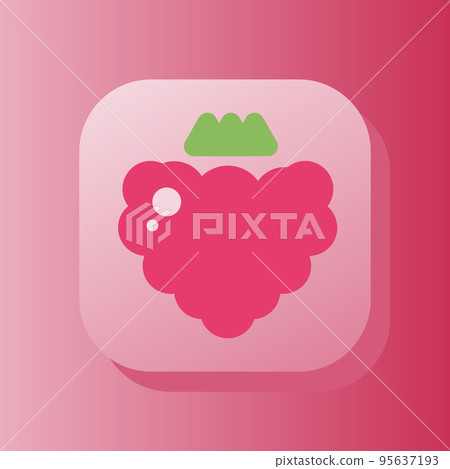 Raspberry fruit square button outline icon, pink berry. Healthy nutrition concept. Flat symbol sign vector illustration isolated on pink background 95637193