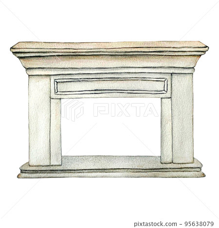 Watercolor hand drawn illustration of fireplace 95638079