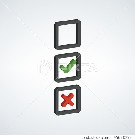 3d Tick and cross bullet box set signs.Tick icons big set. A check mark stickers.Validation agree buttons. Stock vector illustration isolated on white background. 95638755