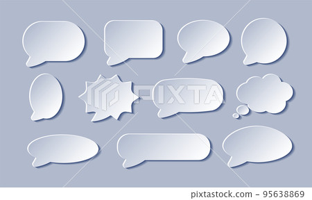 White blank paper speech bubbles set. Cloud bubbles speech different shapes White blank paper speech bubbles set. Cloud bubbles speech different shapes 95638869