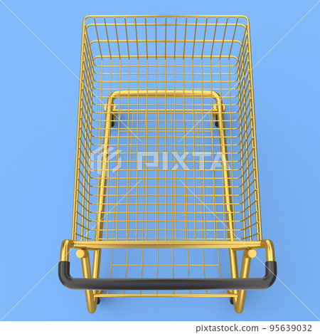 Shopping cart or trolley for groceries on blue background. 95639032