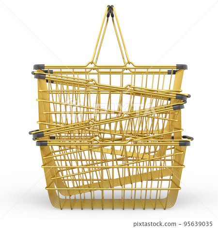 Stavk of metal wire basket from supermarket for online shopping on white. Stavk of metal wire basket from supermarket for online shopping on white. 95639035
