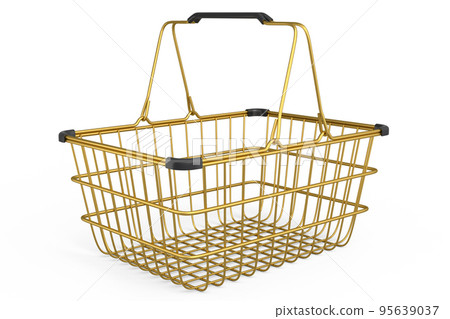 Metal wire basket from supermarket for online shopping on white background. Metal wire basket from supermarket for online shopping on white background. 95639037