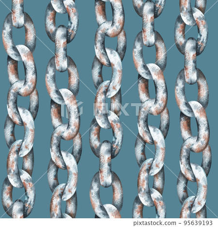 Chain seamless pattern. Watercolor illustration. Isolated on a blue background. 95639193