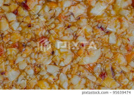 Close up: granola sesame hazelnuts bar, caramelized nuts - Gozinaki: top view 95639474