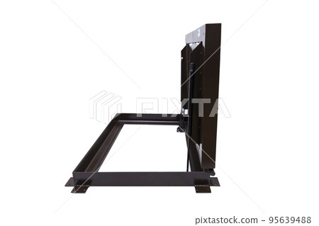 Metal hidden revision hatch for paving stones on a white background 95639488