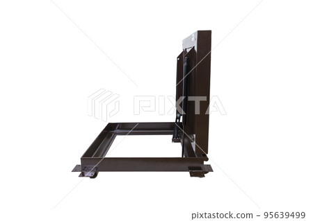 Metal hidden revision hatch for paving stones on a white background Metal hidden revision hatch for paving stones on a white background 95639499