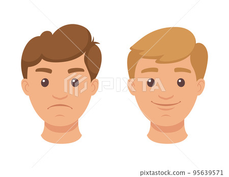 Face of Handsome Man Character Demonstrating Emotion Vector Set Face of Handsome Man Character Demonstrating Emotion Vector Set 95639571