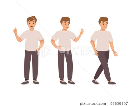 Man Character in Different Pose with Hand Gesture and Emotion Vector Set 95639597