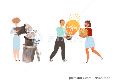 Man and Woman with Light Bulb as Smart Idea and Solution Vector Set Man and Woman with Light Bulb as Smart Idea and Solution Vector Set 95639646